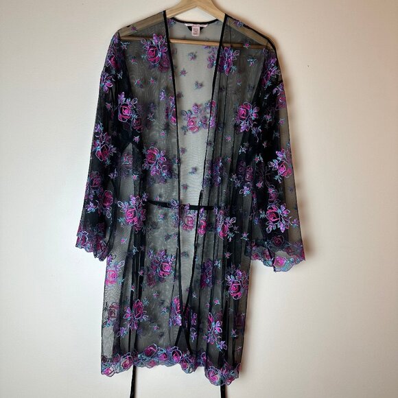 Victoria's Secret Floral Embroidery Sheer Mesh Robe - Picture 2 of 4